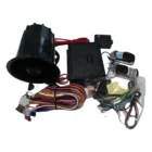 Afritec standard car alarm kit contents: siren, control box, 2 remotes, shock sensor, relays and wiring