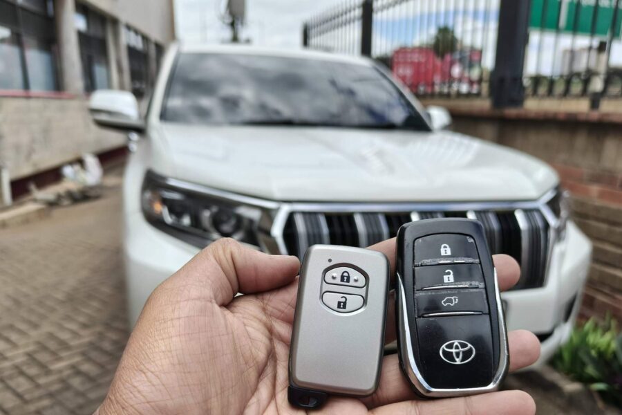 Two Toyota smart keys programmed for a Toyota Prado in Nairobi by Carkey Masters